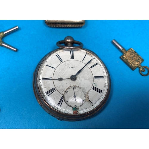 314 - A 19th century silver cased pocket watch, fusee movement, by Henry Wolfe, Manchester; 3 watch keys; ... 