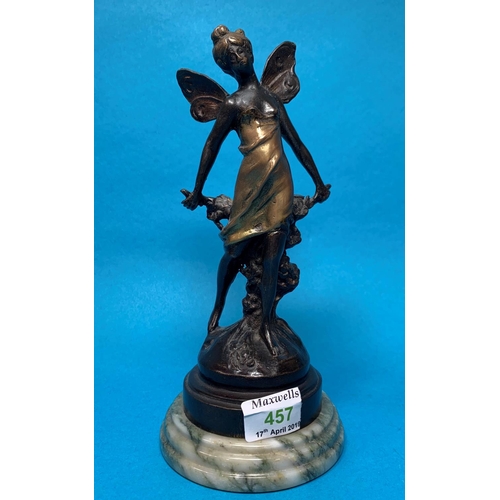 457 - A 20th century gilt bronze figure of a female fairy, on marble plinth, after August Moreau, impresse... 