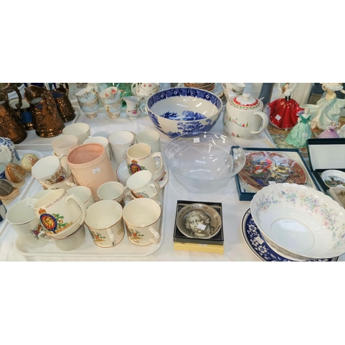 188 - A collection of Royal Commemorative china; a large blue & white fruit bowl; etc.
