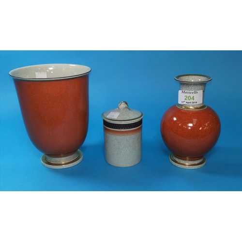 204 - A Royal Copenhagen bulbous vase with red/brown craquelure glaze, 6