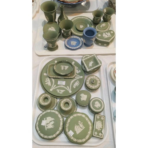 229 - A large selection of Wedgwood green jasperware; etc.