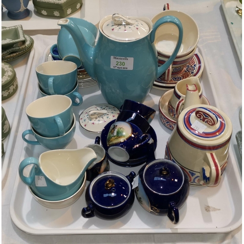 230 - A 1960's Johnson Bros 15 piece coffee set; a Quimper 7 piece coffee sets; a blue cabinet cup and sau... 