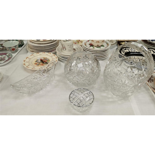 240 - A cut glass bowl and basket; 2 other pieces