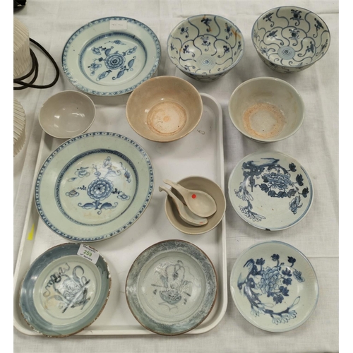 259 - Group of 18th Century porcelain pieces from the Tek Sing shipwreck, with original naval auction labe... 