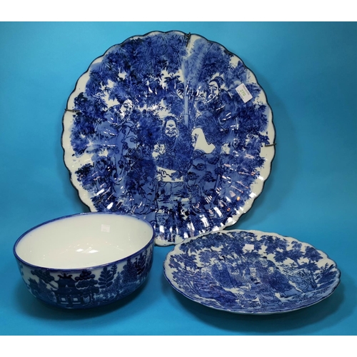 270 - An early 20th century Japanese Imari large blue dish with stencilled decoration, 18.5