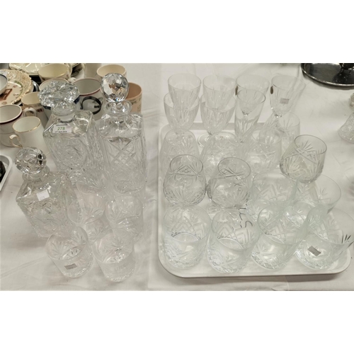 278 - A selection of cut crystal glassware; 3 decanters