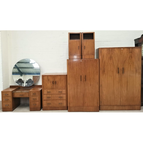544 - A walnut Art Deco bedroom suite comprising double wardrobe, part fitted wardrobe, tallboy, dressing ... 