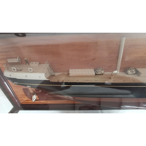 500 - A 19th Century large half block ship, the SS F.W.Harris, in cresent glass display case. The SS F.W.H... 