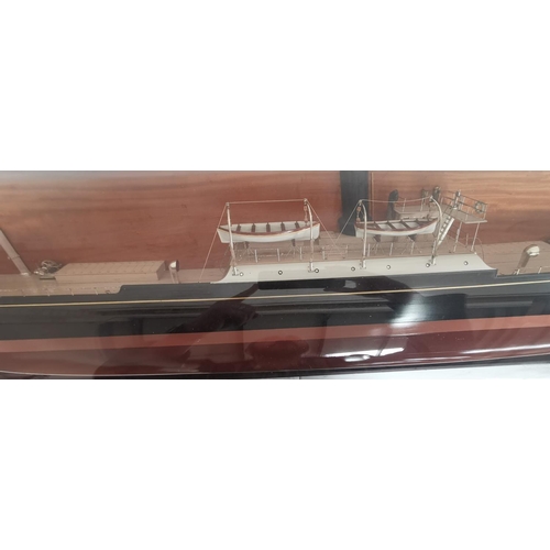 500 - A 19th Century large half block ship, the SS F.W.Harris, in cresent glass display case. The SS F.W.H... 