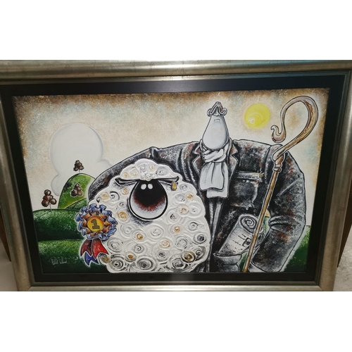 515 - Philip W S Lord: large oil on canvas, 'The Best a Man Can Get', farmer and sheep, in silvered frame ... 