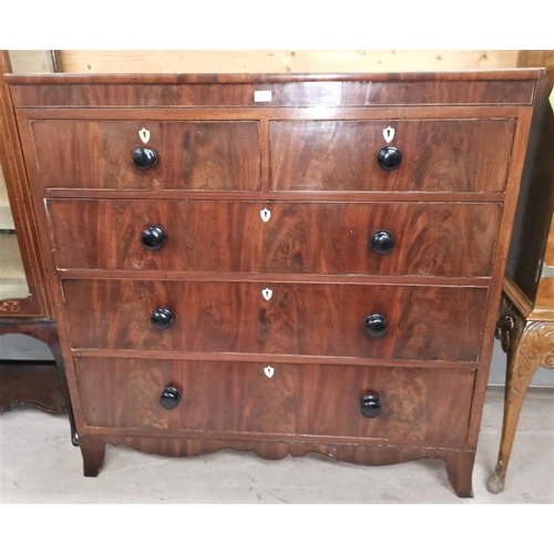555 - A George III mahogany chest of 3 long and 2 short drawers, on bracket feet