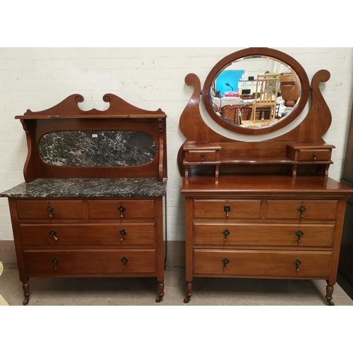 619 - An Edwardian mahogany 2 piece bedroom suite comprising dressing table and wash stand with marble top... 