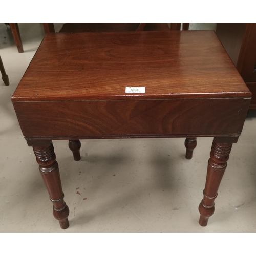 563 - An early 19th century mahogany work table/stool; 3 small stools