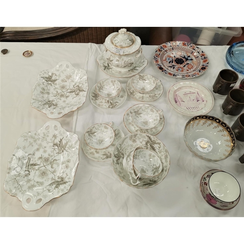 173 - A 19th century pink lustre alphabet plate; a tea bowl; a part tea set and a selection of similar per... 