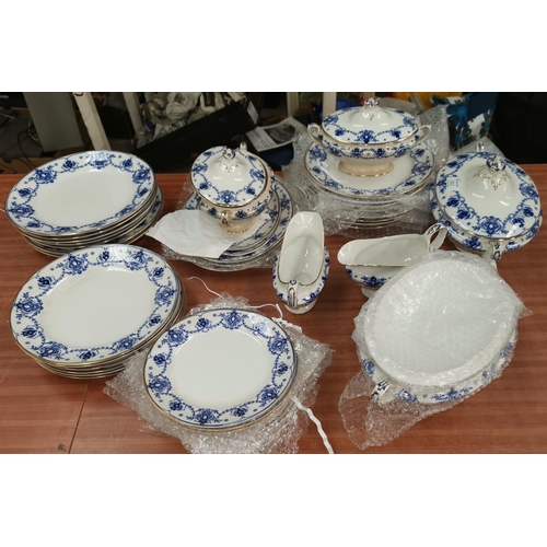 282 - A Victorian 'Devon Ware' part dinner set with blue transfer decoration including 4 tureens, approx 4... 