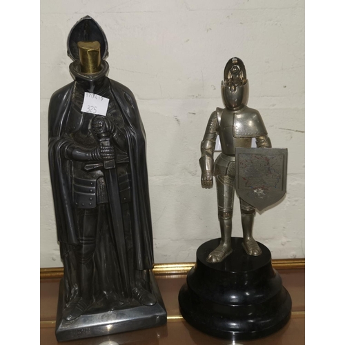 325 - Two early/mid 20th century  novelty table lighters in the form of knights in armour, height 8.5