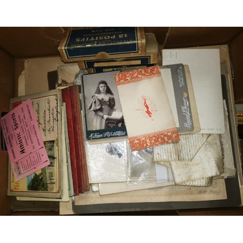 390 - A quantity of vintage photos and ephemera; various photo frames