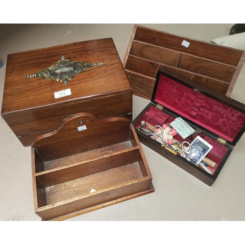434 - A 19th century rosewood jewellery box with extensive inlay; a sewing box; etc.