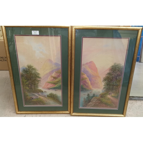 454 - A Ramus:  Highland Landscapes at sunset; pair of watercolours, signed, framed and glazed; a Victoria... 