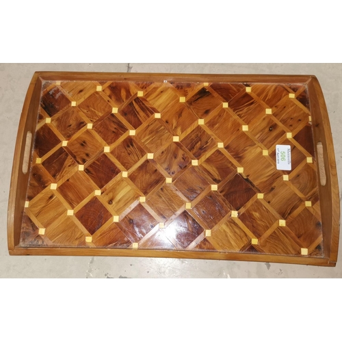 506 - A parquetry rectangular tray formed from exotic woods

Sold with next lot together for £20 the two