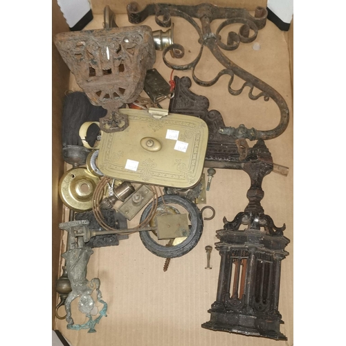 512a - A cast iron light bracket of Gothic design; other metalware