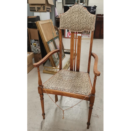 570 - An Edwardian high back inlaid armchair