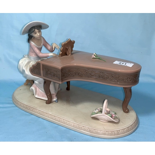 211 - A Lladro figure group of a girl playing a grand piano