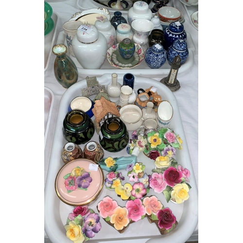 234 - A selection of miniature and encrusted china; crested china covered vases; etc.