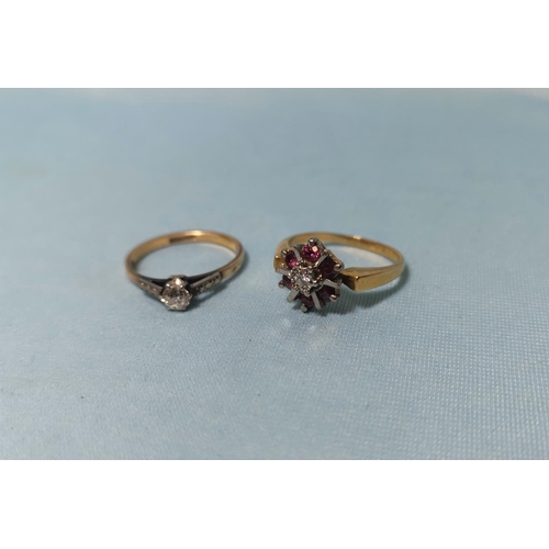 293 - An 18 carat gold diamond set solitaire ring; another 18 carat gold dress ring, 6.3 gm