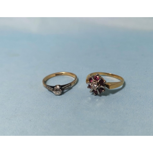 293 - An 18 carat gold diamond set solitaire ring; another 18 carat gold dress ring, 6.3 gm