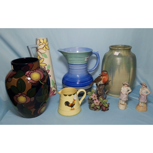 186 - A 1930's Shelley blue dripware jug; a 1930's Ruskin style studio vase; etc.