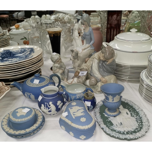 193 - A Nao group and 2 similar figures; a collection of Wedgwood jasperware; etc.