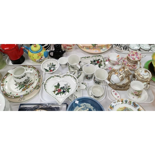 201 - A collection of 14 pieces of Portmeirion dinnerware, 'Holly & Ivy'; a selection of Shelley and other... 