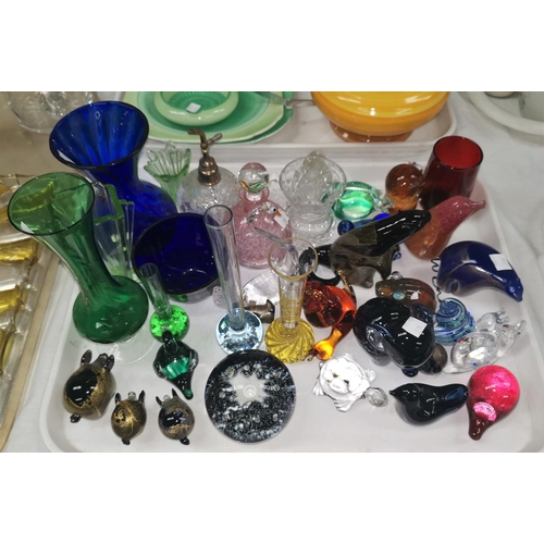 239 - A selection of glass animals; paperweights; coloured and other glassware