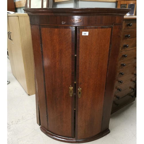 590 - A 19th Century longcase clock, arch top hood with turned pillars and brass finials, quarter reeded c... 