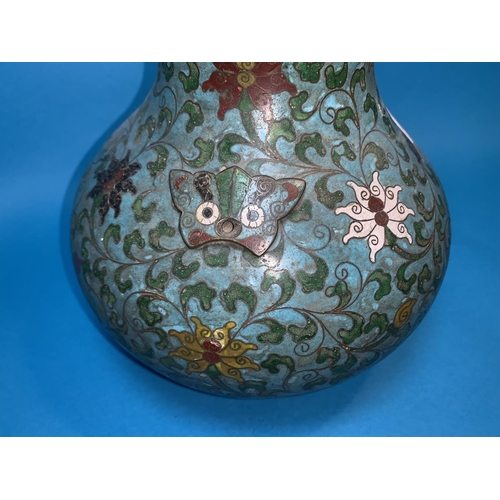 240 - A Chinese cloisonne baluster vase decorated with flowers and leaves against a turquoise ground, heig... 