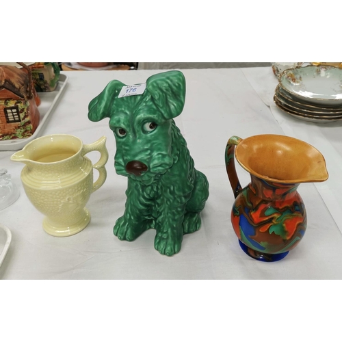 176 - A large green Sylvac seated dog numbered 1380, height 11.5