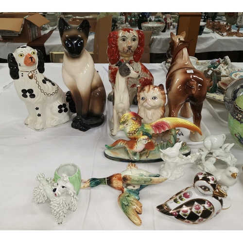 189 - Two reproduction Staffordshire dog, other ceramic animals
