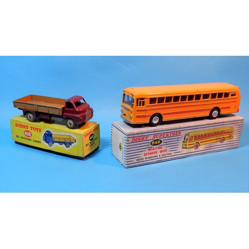 255C - Three originally boxed Dinky Supertoys diecast vehicles: 949 Wayne School Bus with windows and seati... 