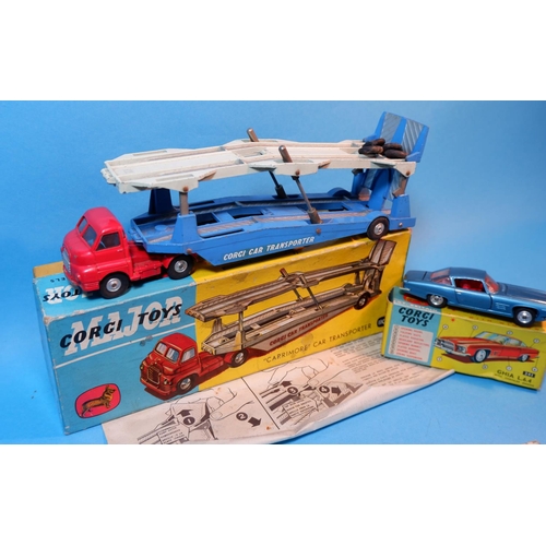 255D - Three originally boxed Corgi Toys diecast vehicles: 1101 Carrimore car transporter (box some wear an... 