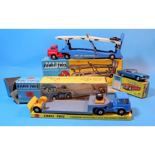 255D - Three originally boxed Corgi Toys diecast vehicles: 1101 Carrimore car transporter (box some wear an... 