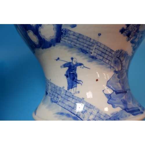 231 - A large Chinese blue and white inverted baluster vase decorated with figures and pagodas in landscap... 