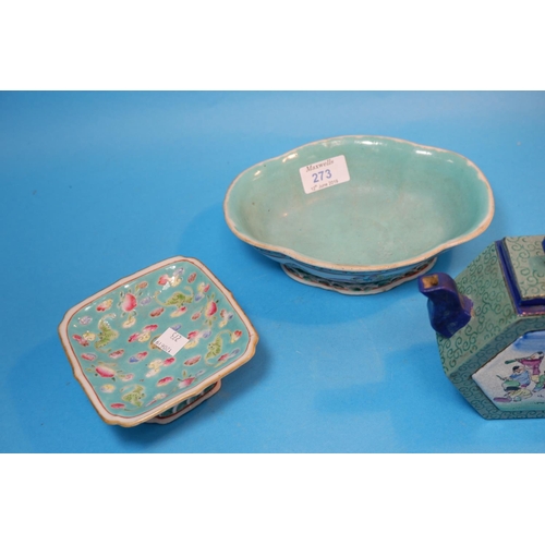 273 - A 19th century Chinese enamelled Yishing footed bowl, length 7.5