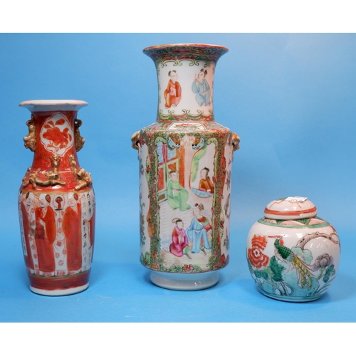 274B - A Chinese Cantonese famille verte vase, height 10