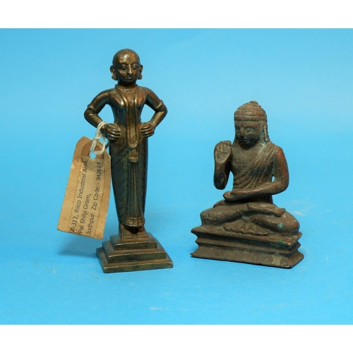 274A - Two Indian bronze figures, standing and seated Buddha, heights 4.25