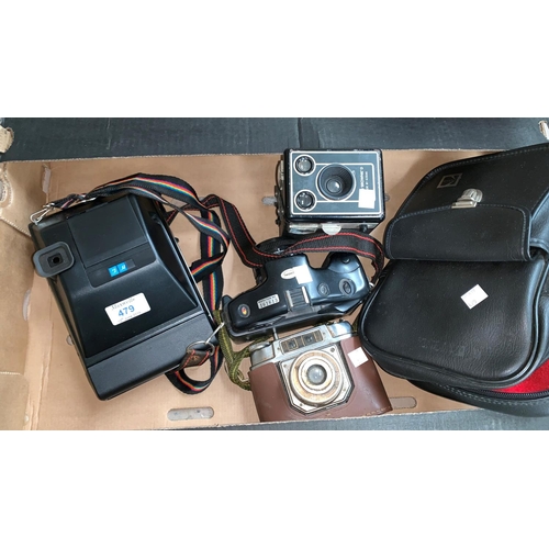 479 - A Kodak EK160-EF Instant camera; a German camera; a box Brownie; a Nikai-TEC