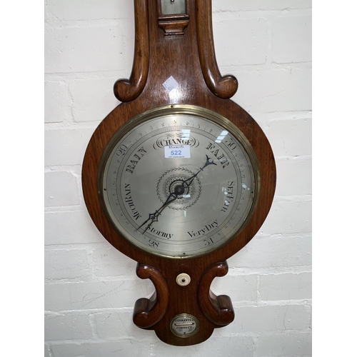 522 - A 19th century mahogany cased mercury column banjo barometer with silvered dials