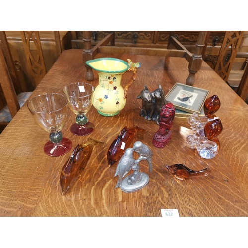 154 - 4 Wedgwood glass animals, 2 Krono goblets etc