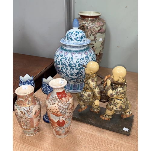 156 - A selection of oriental vases and figures etc