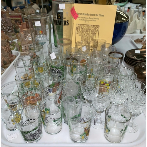 11 - JOHN SMITHS 24 x 1 pint Golden Ale glasses and 12 BULMERS cider glasses, a quantity of German shot g... 